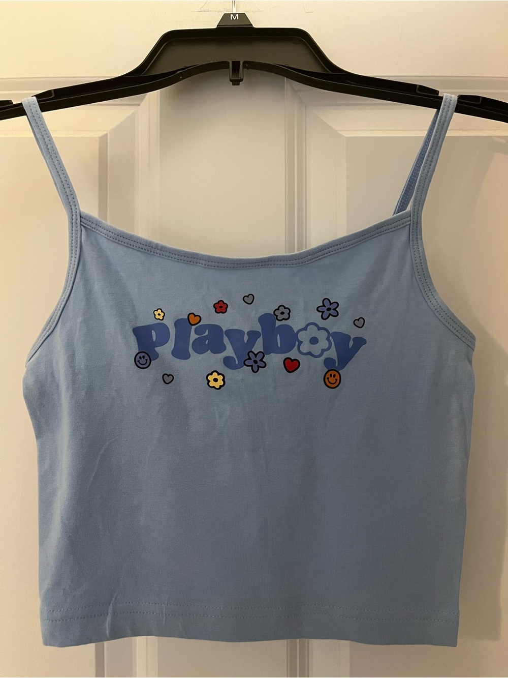 Playboy by PacSun Light Blue Floral Graphic Crop Tank Top Crop Cami Size S NWOT